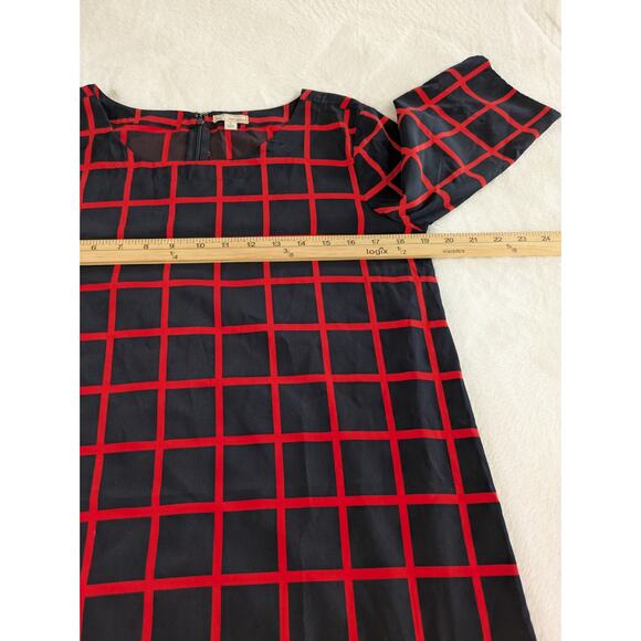 Gap Shift Dress‎ Womens Small Black Red Window Pain Grid Pattern 3/4 Sleeve Midi - Picture 8 of 11